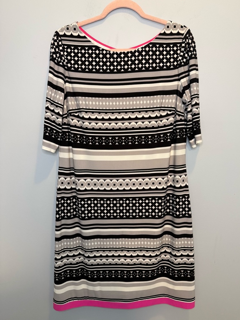 NWOT Eliza J Geometric Stripe Sheath Dress Black Pink Size 14